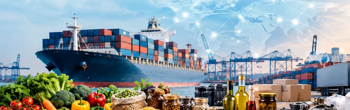 Cargo ship at port with agricultural produce and automotive components